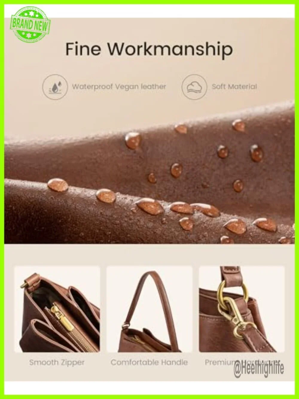Hobo Bag with 3 Compartments Waterproof Vegan Leather Shoulder Bag Work Travel